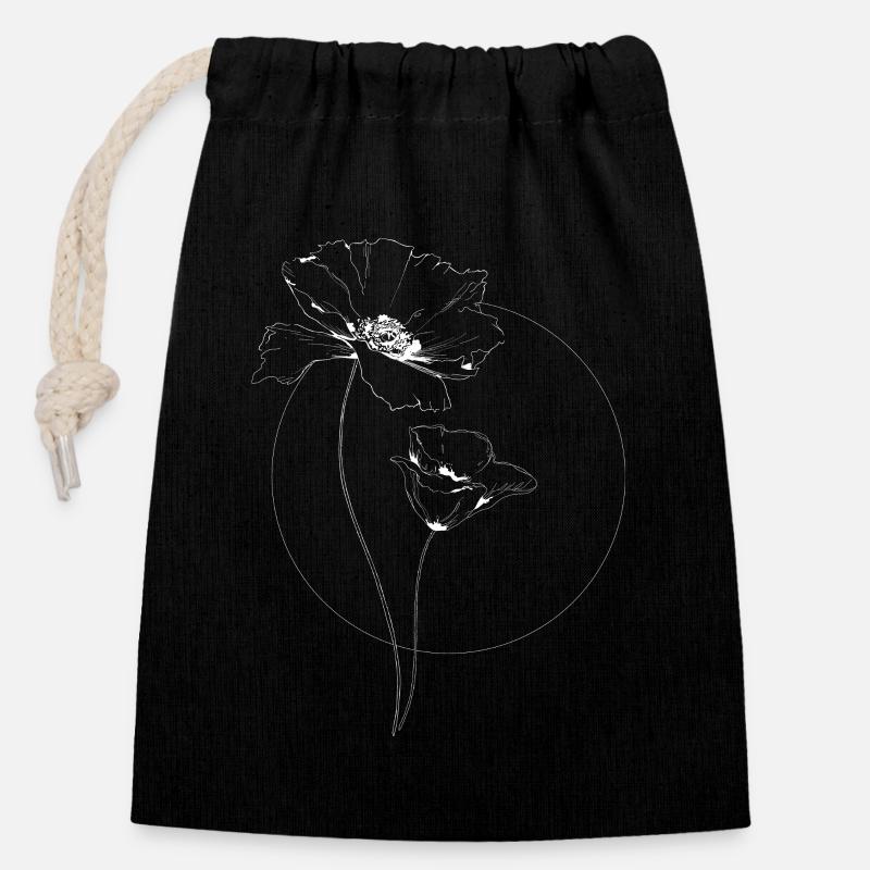 Minimalist poppies - Closable cotton gift bag (14x20cm) - black