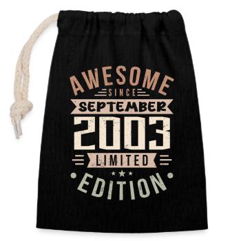 2003 September Birthday Born September 2003 - Closable cotton gift bag (14x20cm) - black - Front