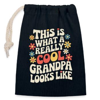 Papy Grand-père Famille Fête des pères - Sac cadeau en coton avec cordon (14 x 20 cm) - bleu marine - Devant
