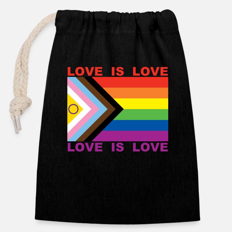 LOVE IS LOVE - Verschließbarer Geschenkbeutel aus Baumwolle (14x20cm) - Schwarz