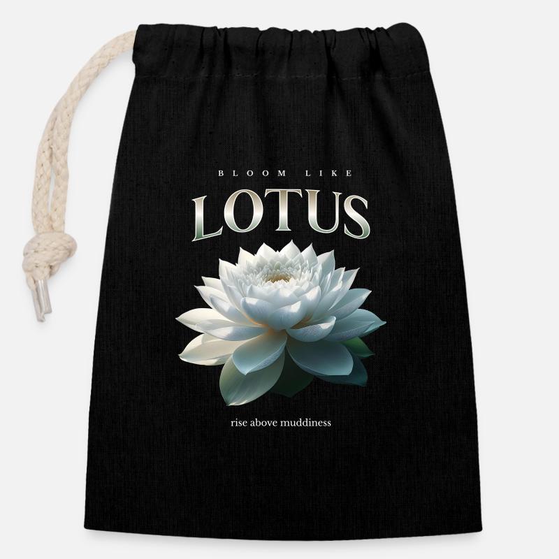 Bloom like Lotus - Closable cotton gift bag (14x20cm) - black