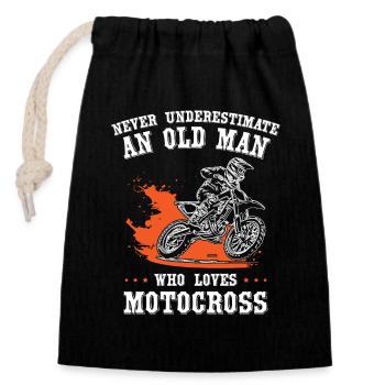 Never Underestimate An Old Man Who Loves Motocross - Verschließbarer Geschenkbeutel aus Baumwolle (14x20cm) - Schwarz - Vorne