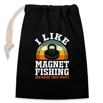 Magnetangeln Angeln Magnet Angler - Verschließbarer Geschenkbeutel aus Baumwolle (14x20cm) - Schwarz - Vorne