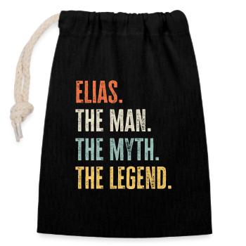 Elias, Man Myth Legend, Funny Best Name Elias - Closable cotton gift bag (14x20cm) - black - Front