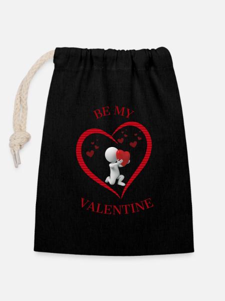 Sois mon valentin. - Sac cadeau en coton avec cordon (14 x 20 cm) - noir