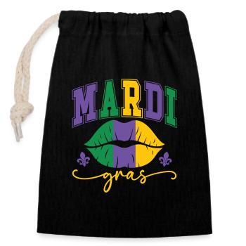 Mardi Gras Lippen - Verschließbarer Geschenkbeutel aus Baumwolle (14x20cm) - Schwarz - Vorne