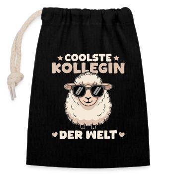 Schaf Coolste Kollegin der Welt - Verschließbarer Geschenkbeutel aus Baumwolle (14x20cm) - Schwarz - Vorne