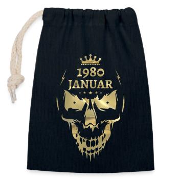 Janvier 1980 Skull Gold - Sac cadeau en coton avec cordon (14 x 20 cm) - bleu marine - Devant