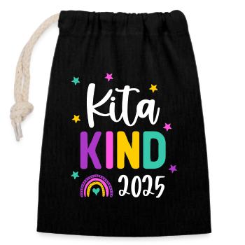 Kitakind 2025 Regenbogen Kindergarten Kita - Verschließbarer Geschenkbeutel aus Baumwolle (14x20cm) - Schwarz - Vorne