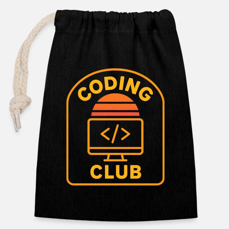 Coding Club Retro Sunrise Design - Sac cadeau en coton avec cordon (14 x 20 cm) - noir