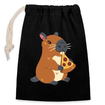 Capybara à la pizza - Sac cadeau en coton avec cordon (14 x 20 cm) - noir - Devant