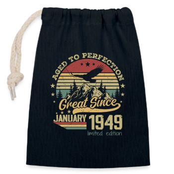 75 years old Aged to Perfection born: January 1949 - Closable cotton gift bag (14x20cm) - navy - Front