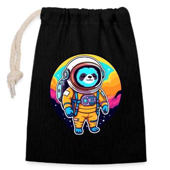 Faultier Astronaut Illustration - Verschließbarer Geschenkbeutel aus Baumwolle (14x20cm) - Schwarz - Vorne