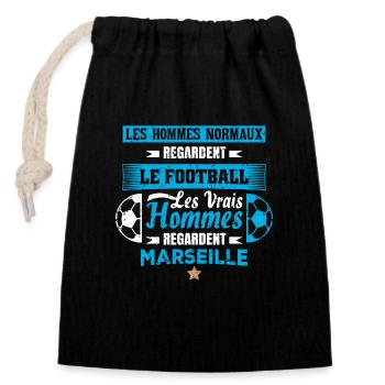 les vrais hommes regardent marseille club de foot - Sac cadeau en coton avec cordon (14 x 20 cm) - noir - Devant