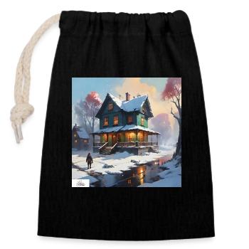 Ruhiges Winterhaus - Verschließbarer Geschenkbeutel aus Baumwolle (14x20cm) - Schwarz - Vorne