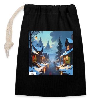 Ruhiger Winterabend - Verschließbarer Geschenkbeutel aus Baumwolle (14x20cm) - Schwarz - Vorne