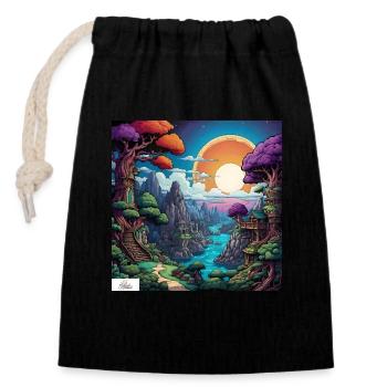 Paysage onirique du monde de la bande dessinée - Sac cadeau en coton avec cordon (14 x 20 cm) - noir - Devant
