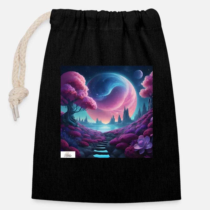 Paysage onirique céleste épique - Sac cadeau en coton avec cordon (14 x 20 cm) - noir