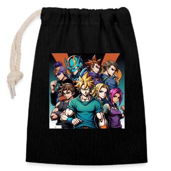 Manga Amitié Héros - Sac cadeau en coton avec cordon (14 x 20 cm) - noir - Devant