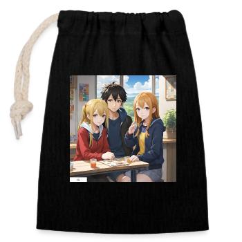 Anime Art Kurs Freunde - Verschließbarer Geschenkbeutel aus Baumwolle (14x20cm) - Schwarz - Vorne