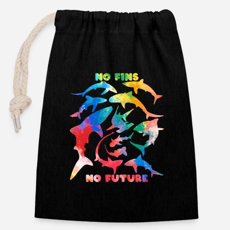 Pas d’ailerons, pas de futures couleurs de l’arc-en-ciel - Sac cadeau en coton avec cordon (14 x 20 cm) - noir