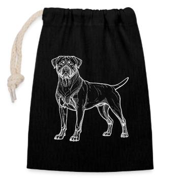 Rottweiler white lines - Closable cotton gift bag (14x20cm) - black - Front