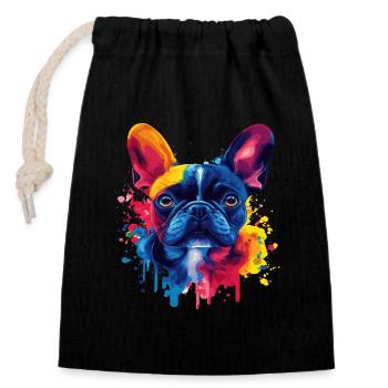 Psychedelische Bulldogge mit leuchtenden Farben - Verschließbarer Geschenkbeutel aus Baumwolle (14x20cm) - Schwarz - Vorne