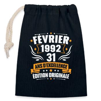 Vintage Cadeau Février 1992, 31 Ans Anniversaire - Sac cadeau en coton avec cordon (14 x 20 cm) - bleu marine - Devant
