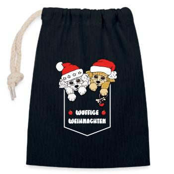 weihnachtliches Pudelmotiv - Taschenhocker Pudel - Verschließbarer Geschenkbeutel aus Baumwolle (14x20cm) - Navy - Vorne