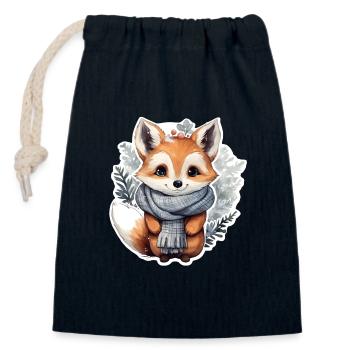 Renard d’hiver - Sac cadeau en coton avec cordon (14 x 20 cm) - bleu marine - Devant