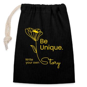 Be Unique - Write Your Own Story - Closable cotton gift bag (14x20cm) - black - Front