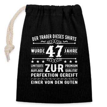 47 Jahre Geschenkidee zum 47 - Geburtstag - Verschließbarer Geschenkbeutel aus Baumwolle (14x20cm) - Schwarz - Vorne