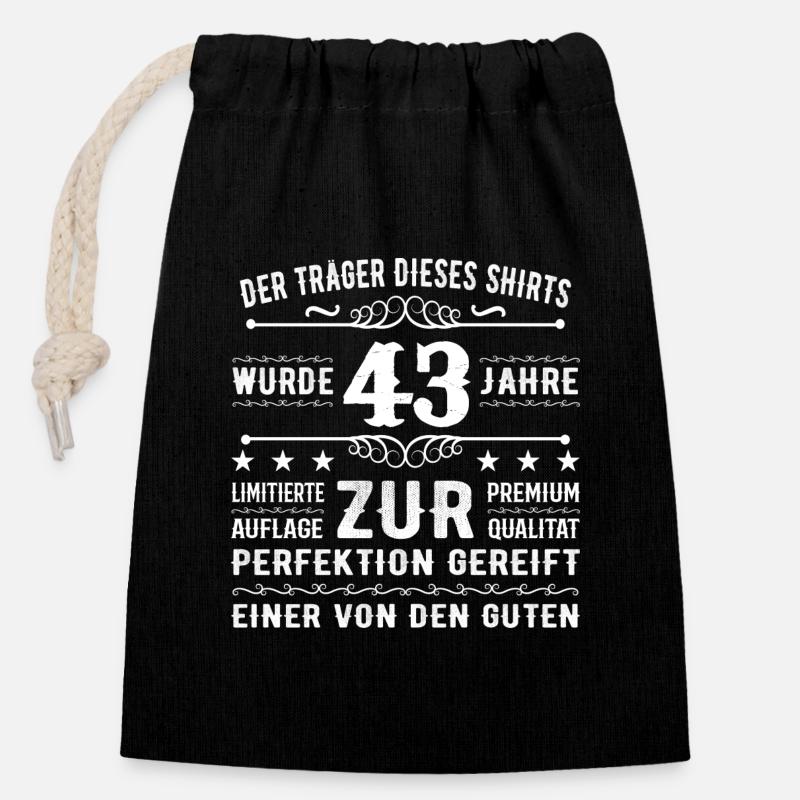 43 Jahre Geschenkidee zum 43 - Geburtstag - Verschließbarer Geschenkbeutel aus Baumwolle (14x20cm) - Schwarz
