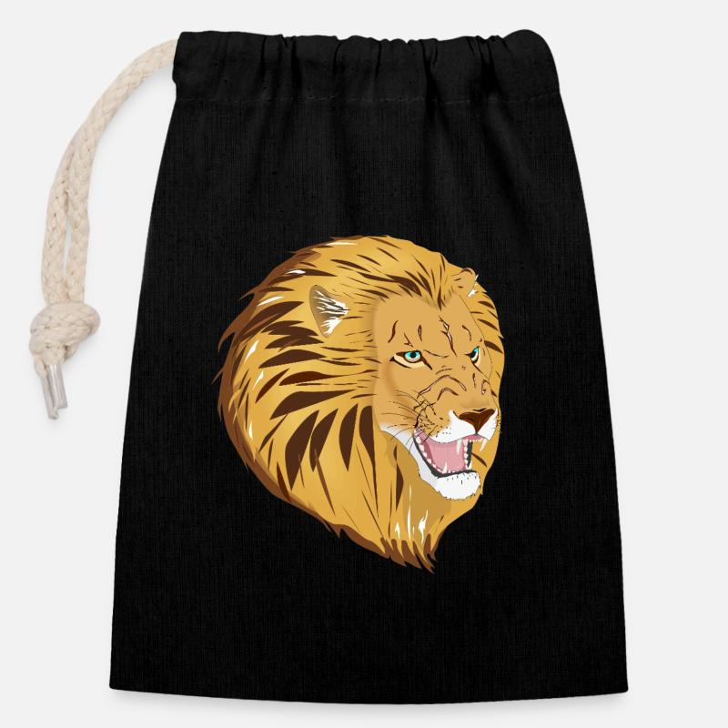Lio le Lion - Sac cadeau en coton avec cordon (14 x 20 cm) - noir