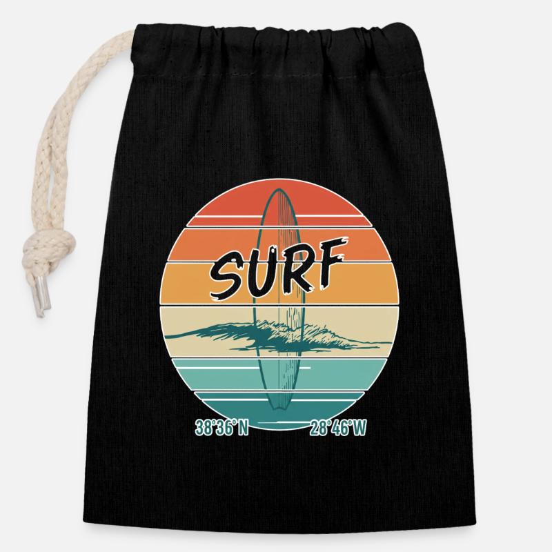 Retro Surf Vibes Vintage Surf Design - Verschließbarer Geschenkbeutel aus Baumwolle (14x20cm) - Schwarz