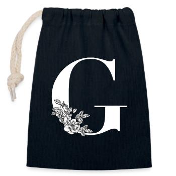 Lettre G Fleur - Sac cadeau en coton avec cordon (14 x 20 cm) - bleu marine - Devant