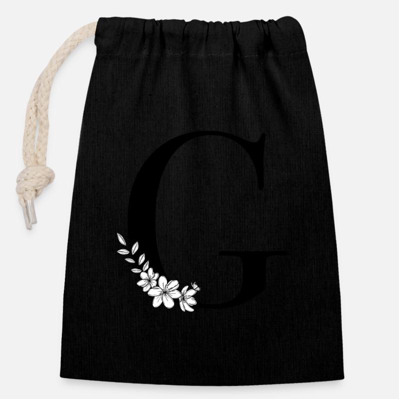 Lettre G - Sac cadeau en coton avec cordon (14 x 20 cm) - noir
