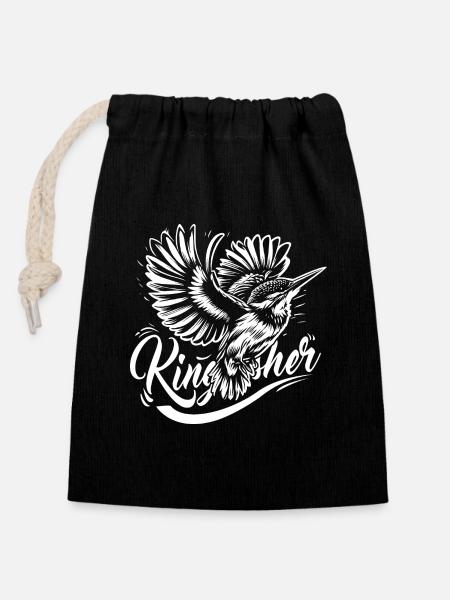 Martin-pêcheur, Oiseau, Martin-pêcheur - Sac cadeau en coton avec cordon (14 x 20 cm) - noir