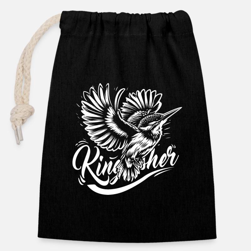 Martin-pêcheur, Oiseau, Martin-pêcheur - Sac cadeau en coton avec cordon (14 x 20 cm) - noir