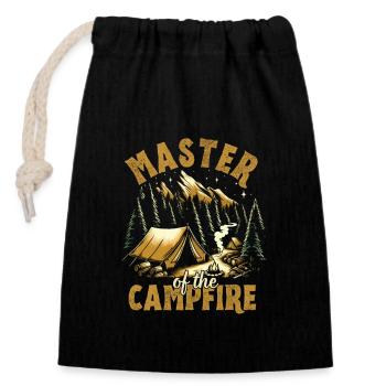 Meister des Lagerfeuers - Verschließbarer Geschenkbeutel aus Baumwolle (14x20cm) - Schwarz - Vorne
