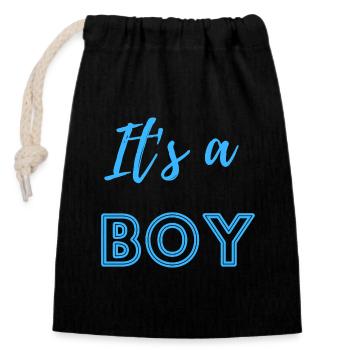Baby Announcement Pregnancy - Boy - Surprise - Closable cotton gift bag (14x20cm) - black - Front