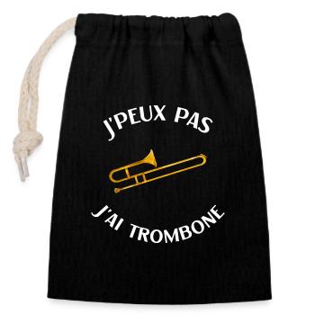 Trombone humour tromboniste homme femme j'peux pas - Sac cadeau en coton avec cordon (14 x 20 cm) - noir - Devant