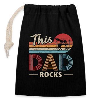 Schlagzeug Papa Rockt - Verschließbarer Geschenkbeutel aus Baumwolle (14x20cm) - Schwarz - Vorne