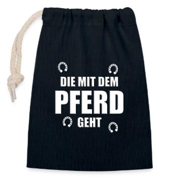 DIE MIT DEM PFERD GEHT - HUFEISEN - PFERDE - Verschließbarer Geschenkbeutel aus Baumwolle (14x20cm) - Navy - Vorne