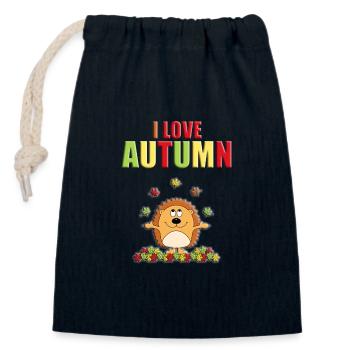ICH LIEBE DEN HERBST - IGEL - TIER - BLÄTTER - Verschließbarer Geschenkbeutel aus Baumwolle (14x20cm) - Navy - Vorne
