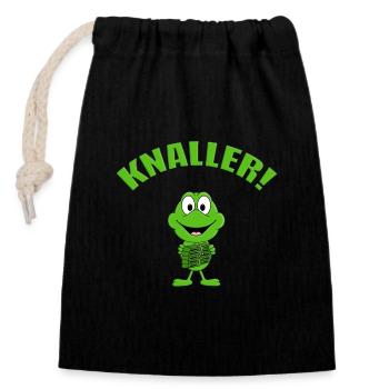 KNALLER - KNALLFROSCH - FROSCH - SILVESTER - Verschließbarer Geschenkbeutel aus Baumwolle (14x20cm) - Schwarz - Vorne
