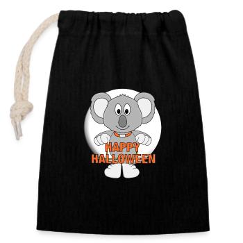 HAPPY HALLOWEEN - KOALA - MOND - MONDSCHEIN - TIER - Verschließbarer Geschenkbeutel aus Baumwolle (14x20cm) - Schwarz - Vorne