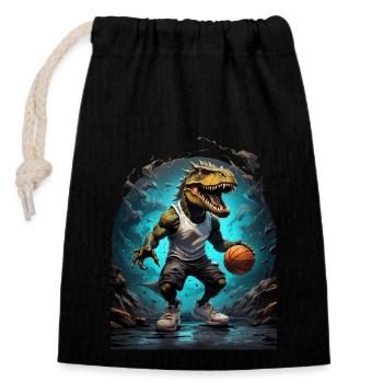 Basketball T Rex Dinosaurier - Verschließbarer Geschenkbeutel aus Baumwolle (14x20cm) - Schwarz - Vorne