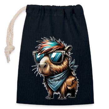 Capybara - Closable cotton gift bag (14x20cm) - navy - Front