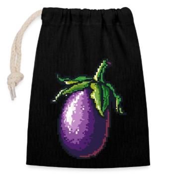 Icône pixel aubergine - Sac cadeau en coton avec cordon (14 x 20 cm) - noir - Devant